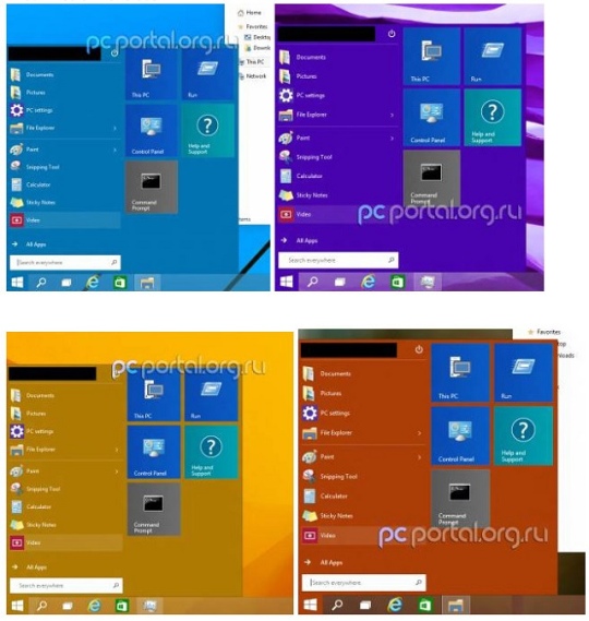 Menu Start Windows 9 kolory