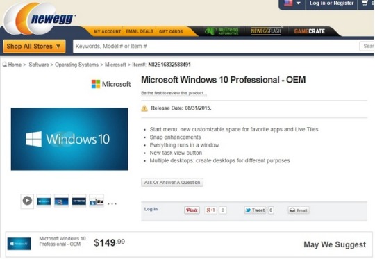 Newegg preorder Windows 10